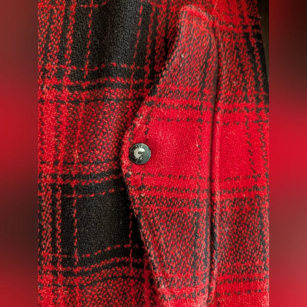 Vintage 60s/70s Wool Field Coat Hunting Red Black Buffalo Check Size 40